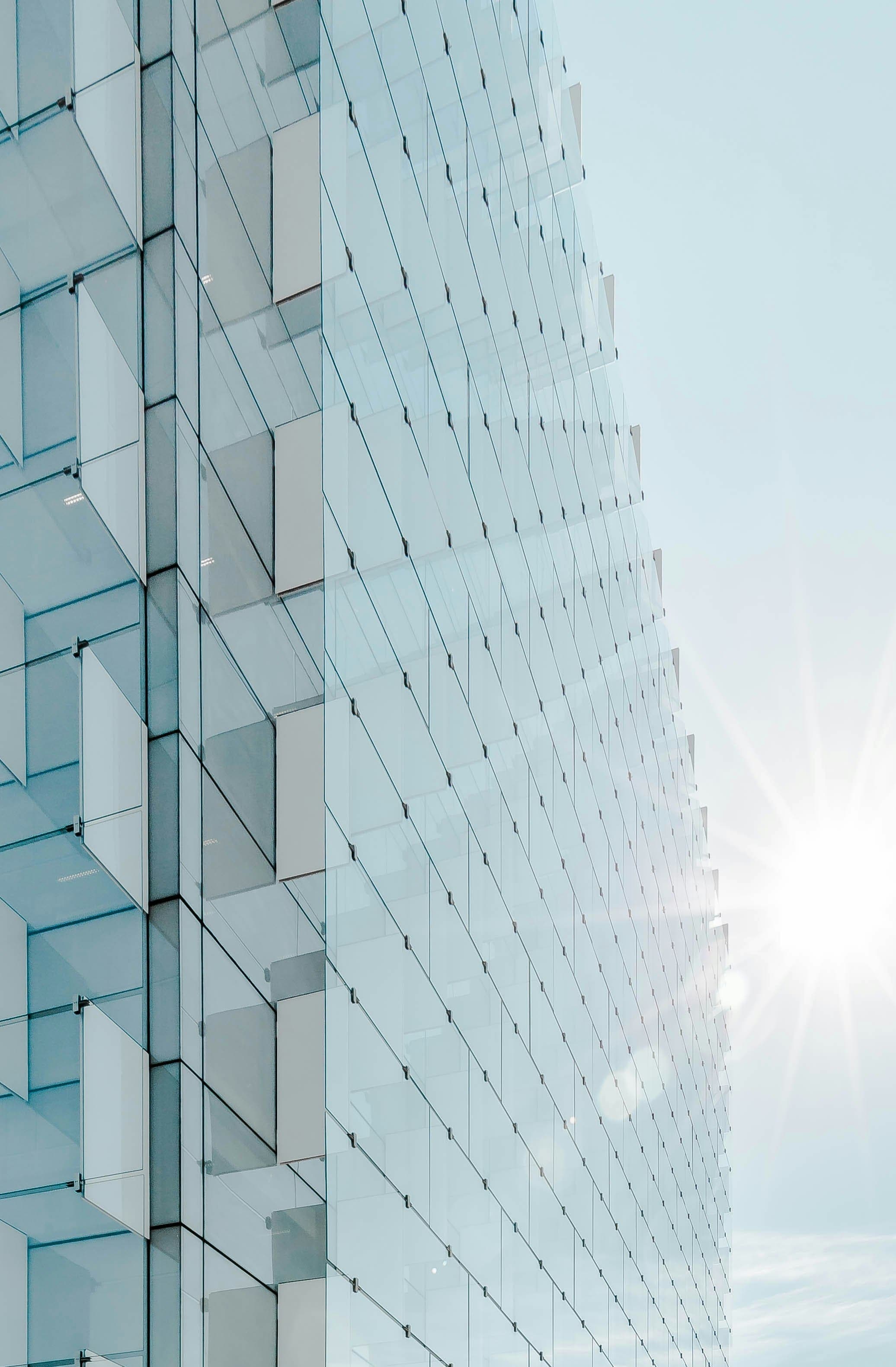 Glass facade closeup with sun flare