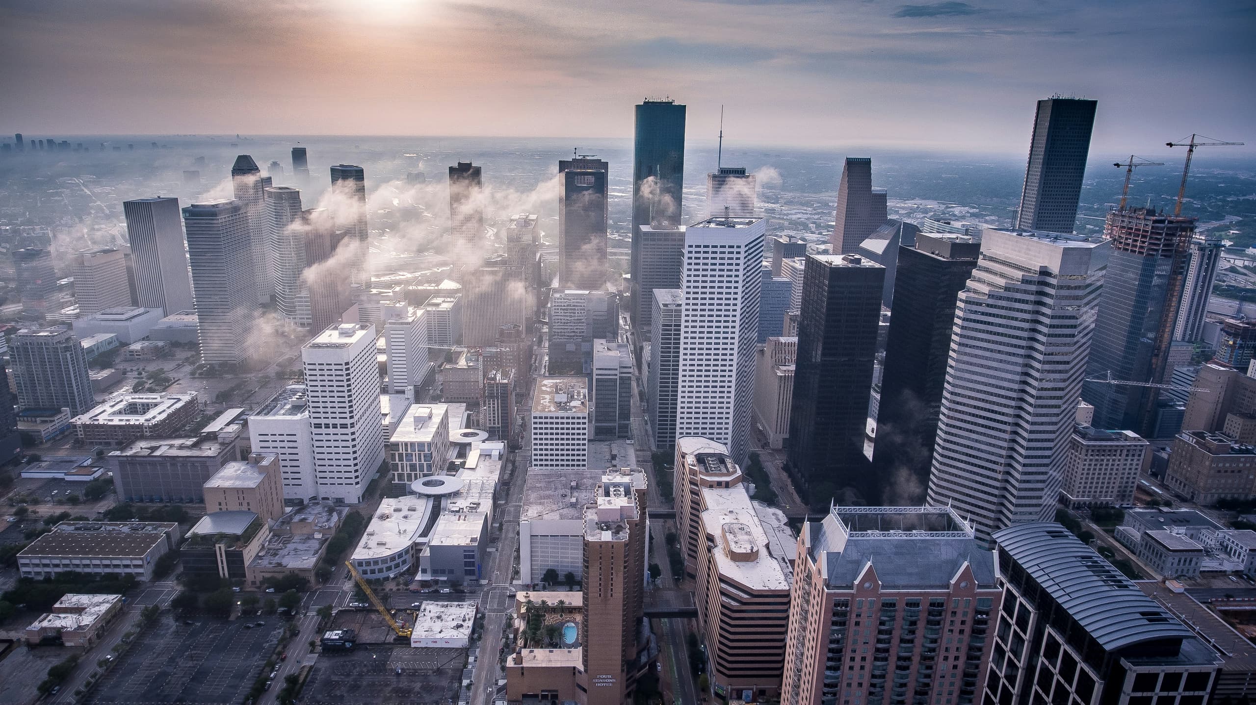 Aerial view of commercial buildings