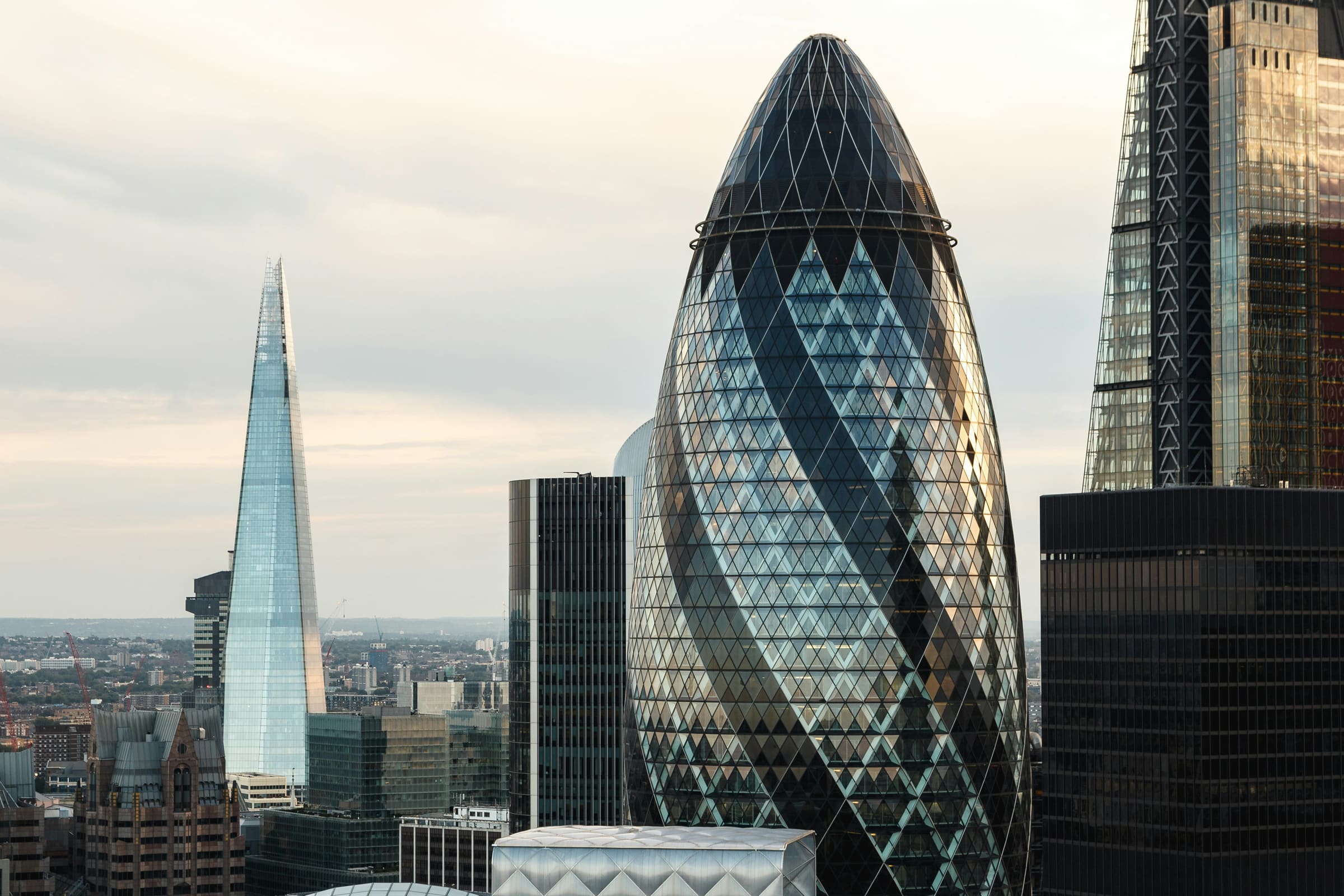 London skyline with the Gherkin and Shard